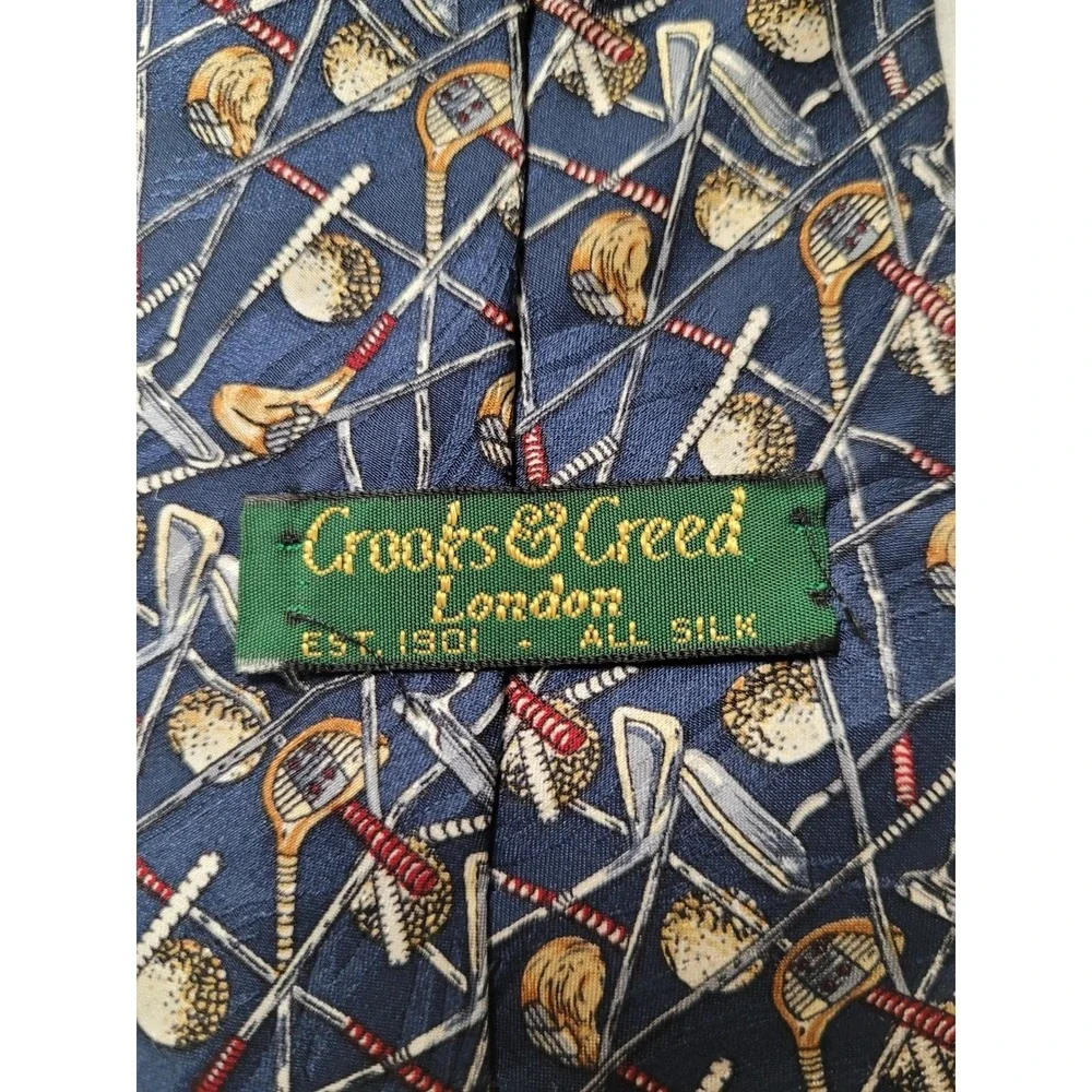 Golf Balls/Clubs Blue Necktie Crooks&Creed London Tournament 100% Silk Hand Made